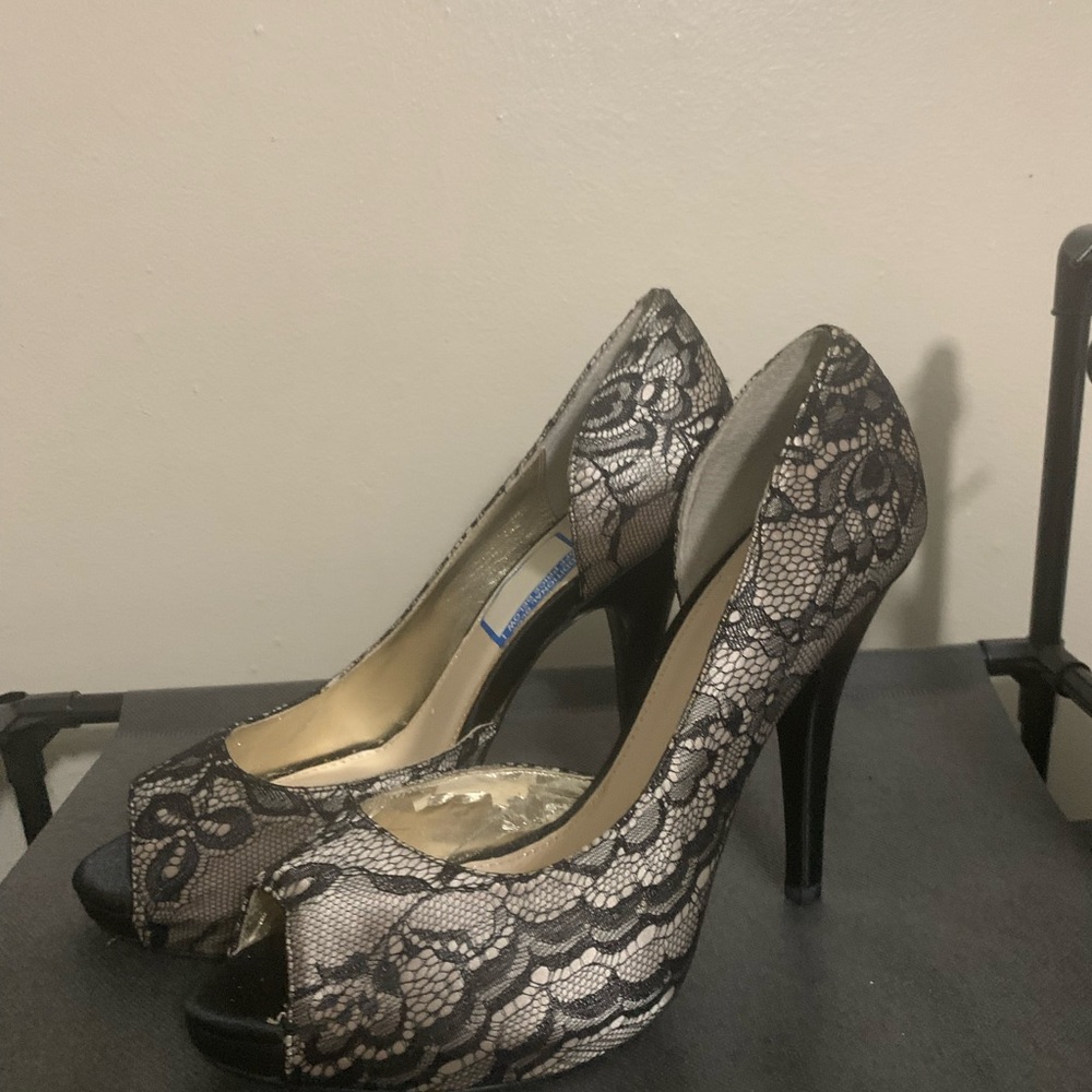 Disney Glass Slipper Collection Black Lace Peep-Toe Heels
